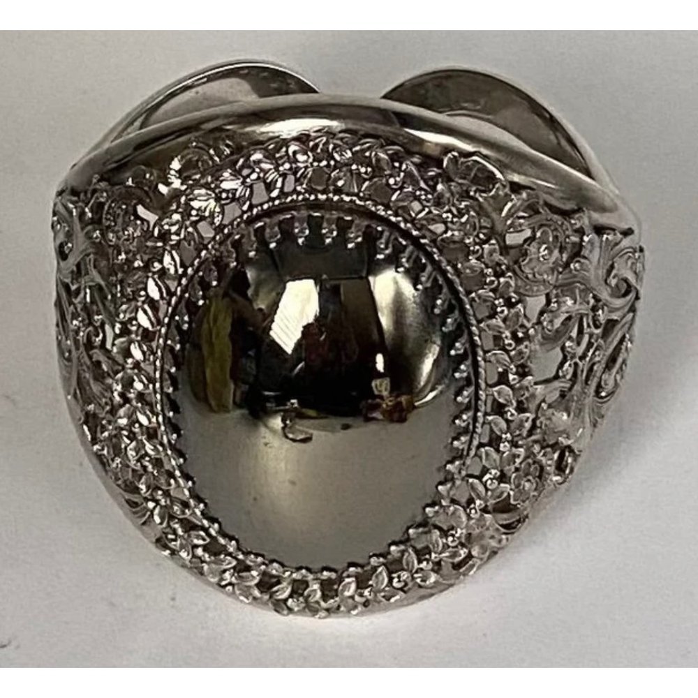 Vintage Retro Whiting & Davis Oversize Hematite Cuff Bracelet